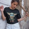 Baby Yoda Keep Back 6 Feet Funny black T-Shirt