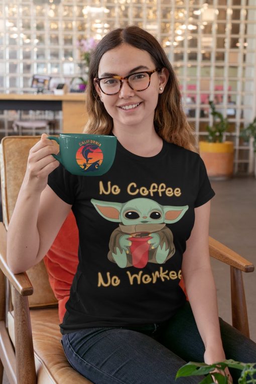 Baby Yoda No Coffee No Workee Funny black T-Shirt