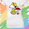 Snoopy and Woodstock walking under rain funny cute T-shirt