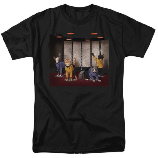 Star Trek Cat Beam Meow Up Black Shirts