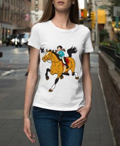 horse woman white t shirt