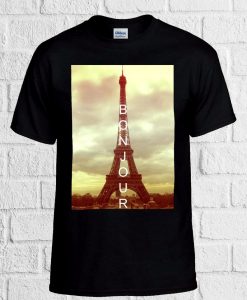 Bonjour Paris Eiffel Tower Hipster unisex T Shirt