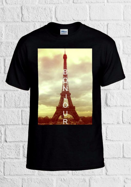 Bonjour Paris Eiffel Tower Hipster unisex T Shirt