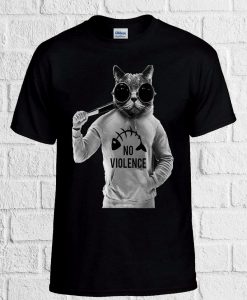 Cat Kitten Meow No Violence Novelty black unisex T Shirt