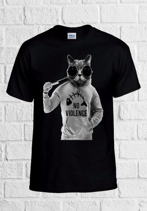 Cat Kitten Meow No Violence Novelty black unisex T Shirt