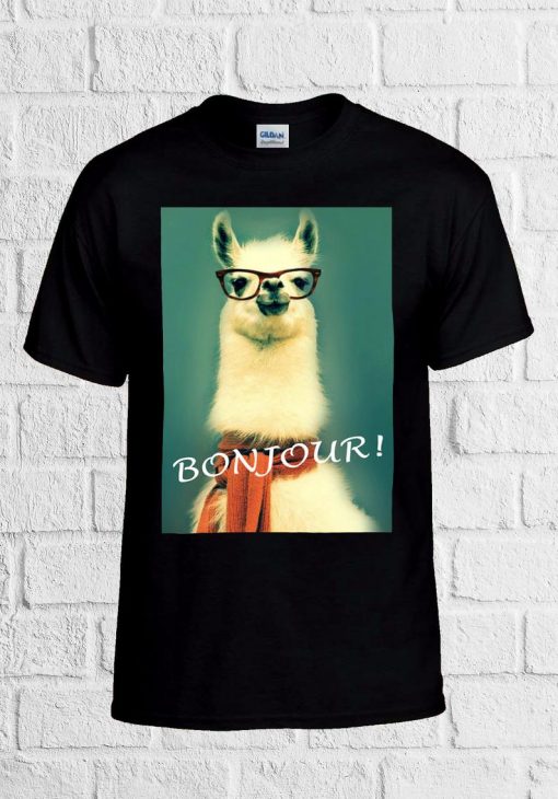 Llama Lama Bonjour Cool Hipster Funny T Shirt