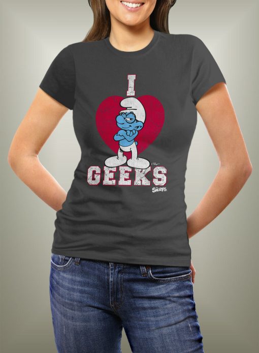 Smurfs I Love Geeks Woman Crackle Funny T-Shirt