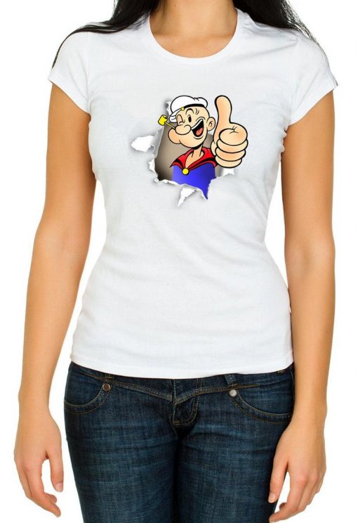 Torn effect Popeye funny women T Shirt