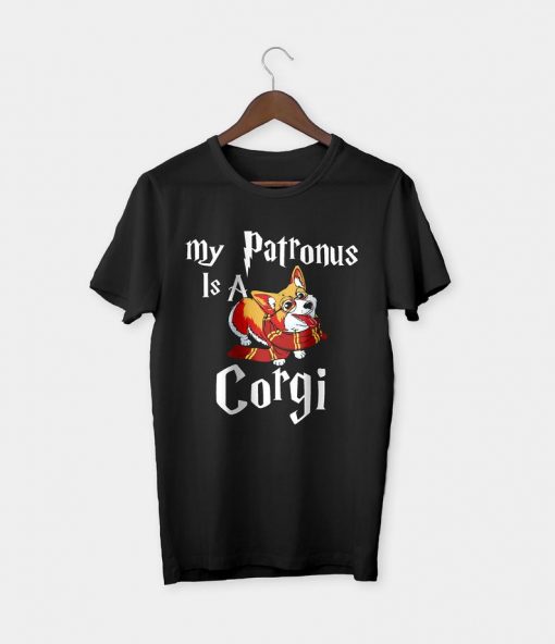 Black Unisex 'My patronus is a corgi' Graphic T-Shirt