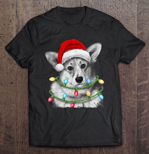 Corgi Santa Hat Christmas Lights Tshirt