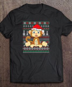 Cute Monkey Santa Hat Christmas Lights Tshirt