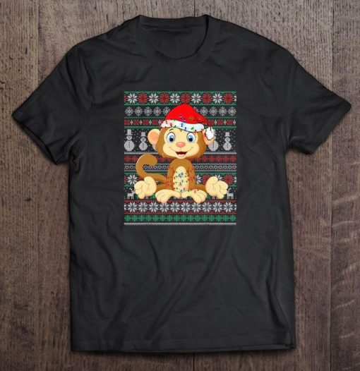 Cute Monkey Santa Hat Christmas Lights Tshirt