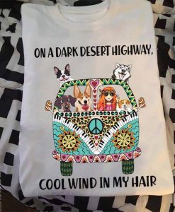 Hippy and corgi on a dark desert highway T-shirt