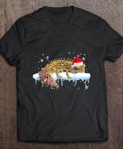 Leopard Gecko Santa Hat Christmas Lights Tshirt