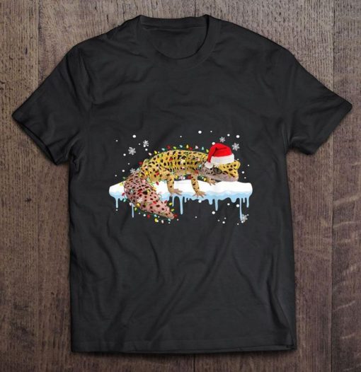 Leopard Gecko Santa Hat Christmas Lights Tshirt