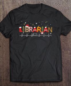 Librarian Merry Christmas Library Heart Beat Tshirt