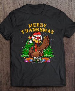 Merry Thanksmas Turkey Claus Thanksgiving Christmas Tshirt