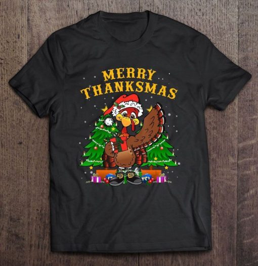 Merry Thanksmas Turkey Claus Thanksgiving Christmas Tshirt