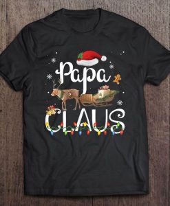 Papa Claus Santa Hat Reindeer Christmas Lights Tshirt