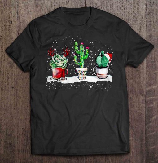 Reindeer Christmas Tree And Santa Cactus Tshirt