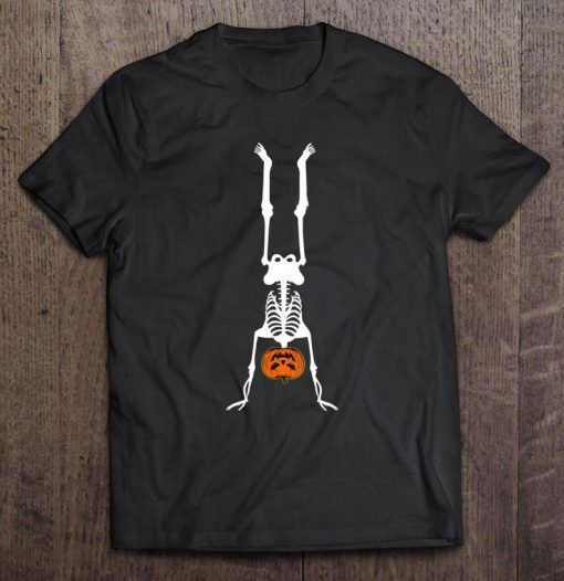 Skeleton Pumpkin Handstand Gymnastics Halloween T shirt