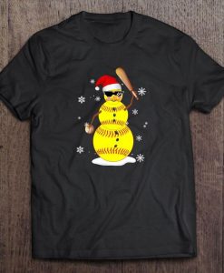 Softball Snowman Santa Hat Christmas T-shirt