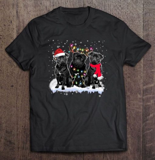 Three Black Pug Snowflakes Christmas Tshirt