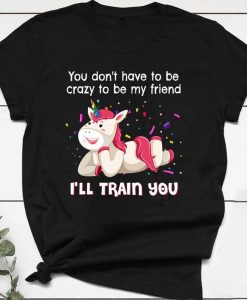 You Don't Have To Be Crazy To Be My Friend I'll Train You Funny Unicorn T-shirt