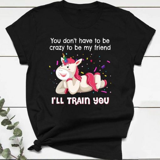 You Don't Have To Be Crazy To Be My Friend I'll Train You Funny Unicorn T-shirt