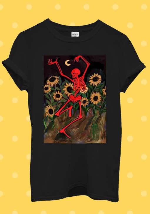 Dancing Skeleton in Sunflowers T Shirt