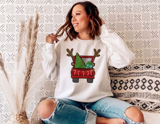 Christmas Truck Reindeer Antlers Sweatshirt