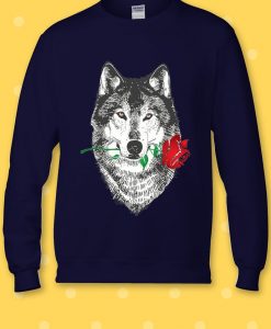 Red Rose Wolf Draw Retro Funny Cool Sweatshirt