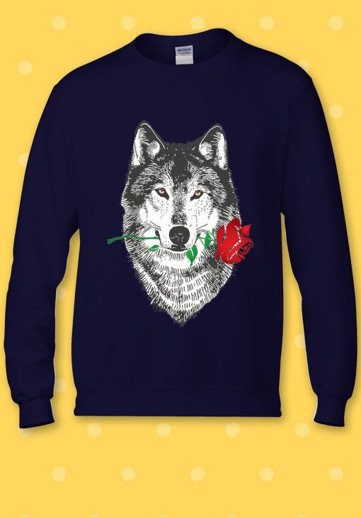 Red Rose Wolf Draw Retro Funny Cool Sweatshirt