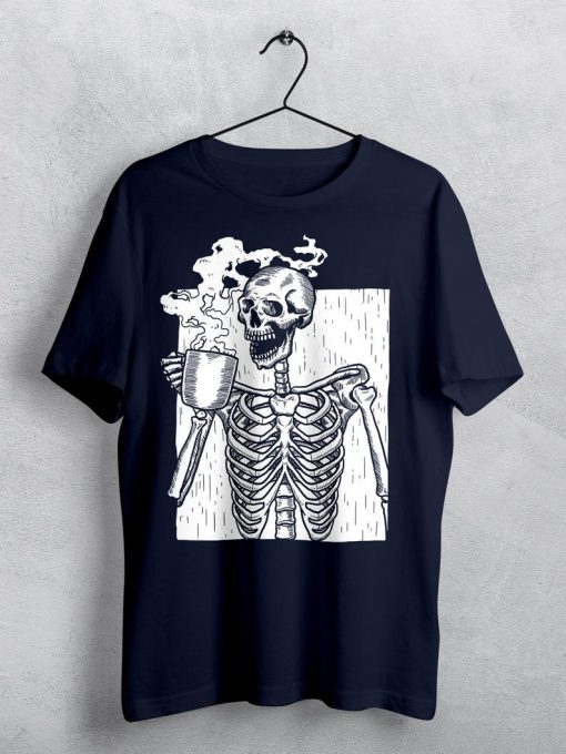 Skeleton Drinking Coffee T-shirt