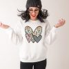 Cheetah Heart Floral Heart Cute Valentines Day Crewneck Sweatshirt