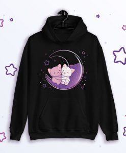 Cats on Moon Kawaii Hoodie