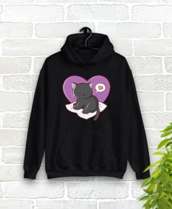 Cute Purple Heart Black Cat Hoodie