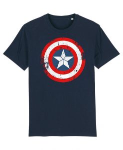 Captain America Distressed Shield Adults Unisex Navy T-Shirt