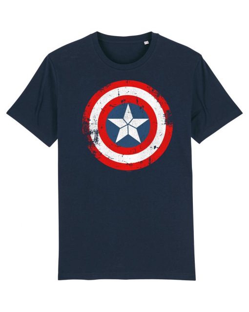 Captain America Distressed Shield Adults Unisex Navy T-Shirt