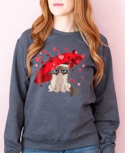 Grumpy Cat Raining Hearts SweatShirt