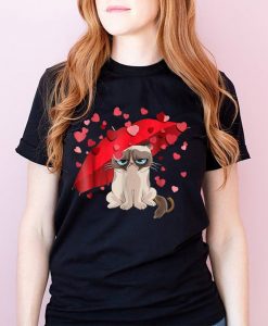 Grumpy Cat Raining Hearts Unisex T-Shirt