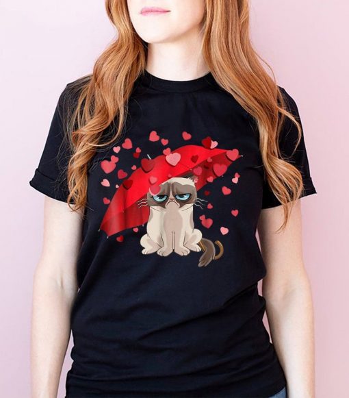 Grumpy Cat Raining Hearts Unisex T-Shirt