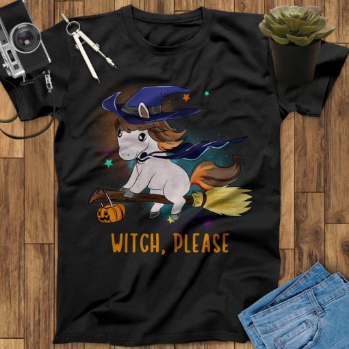 Witch Horse Is Riding A Broom Halloween Holiday Horses T-Shirt