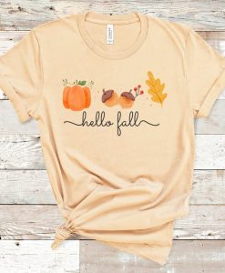 Hello Fall Fall Leaves Pumpkin Shirt