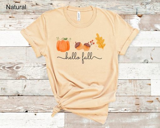 Hello Fall Fall Leaves Pumpkin Shirt