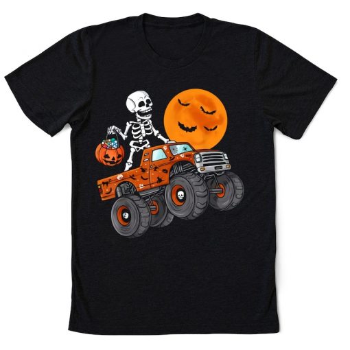Halloween Skeleton Riding Monster Truck t shirt