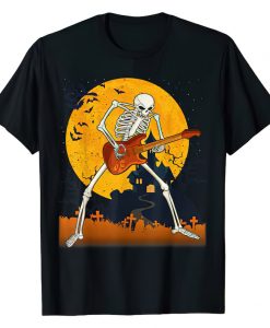 Skeleton Playing Guitar Electric Acoustic Halloween Costume T-Shirt