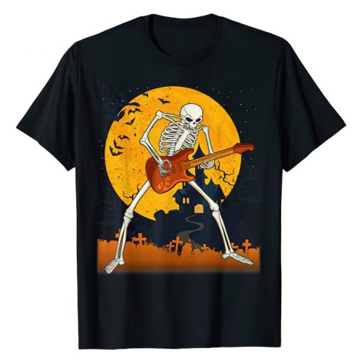 Skeleton Playing Guitar Electric Acoustic Halloween Costume T-Shirt