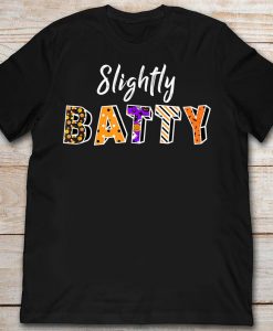 Slightly Batty Trick Or Treat Halloween Night Funny Spooky Tshirt