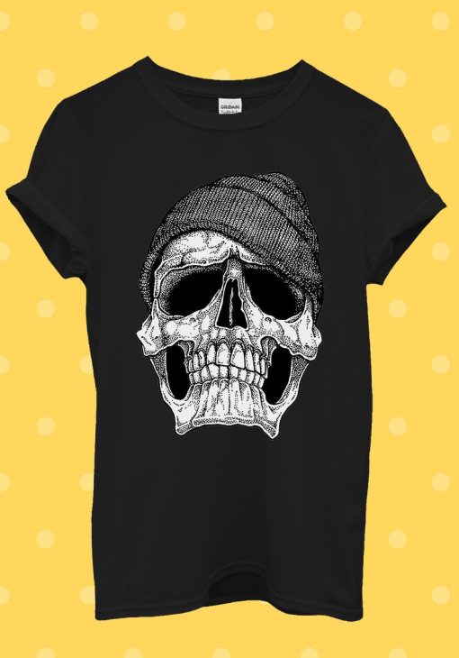 Skull With Beanie Hat Style T Shirt